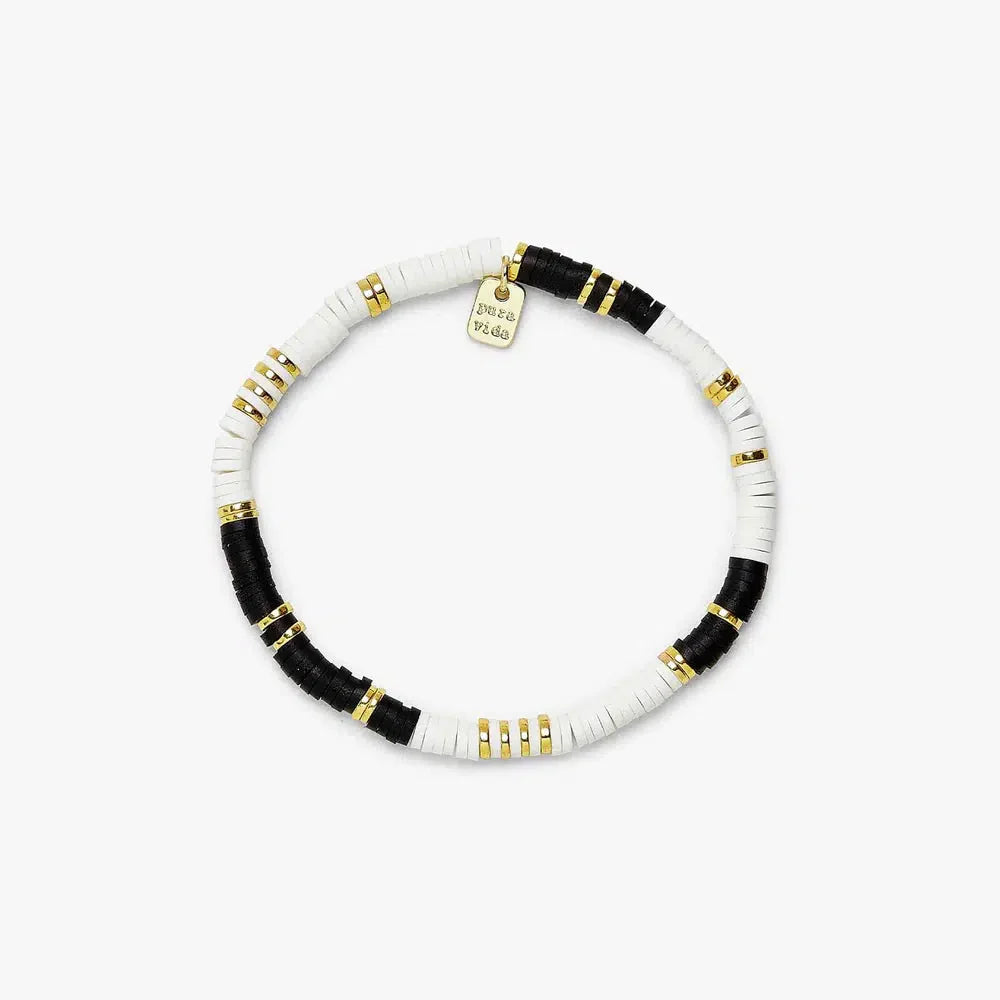 Pura Vida Black White Disc Stretch Bracelet