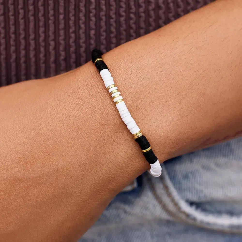 Pura Vida Black White Disc Stretch Bracelet
