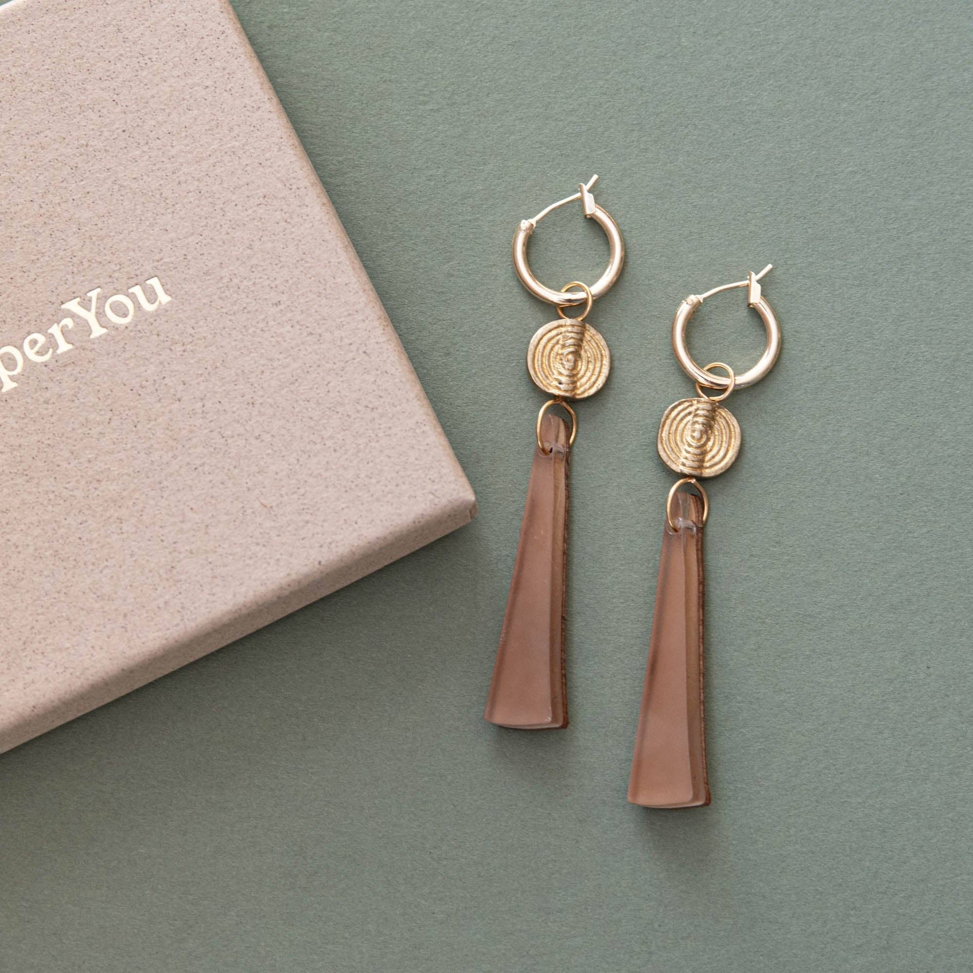 Pepper You Power Drop Hoop Earrings Caramel Brown