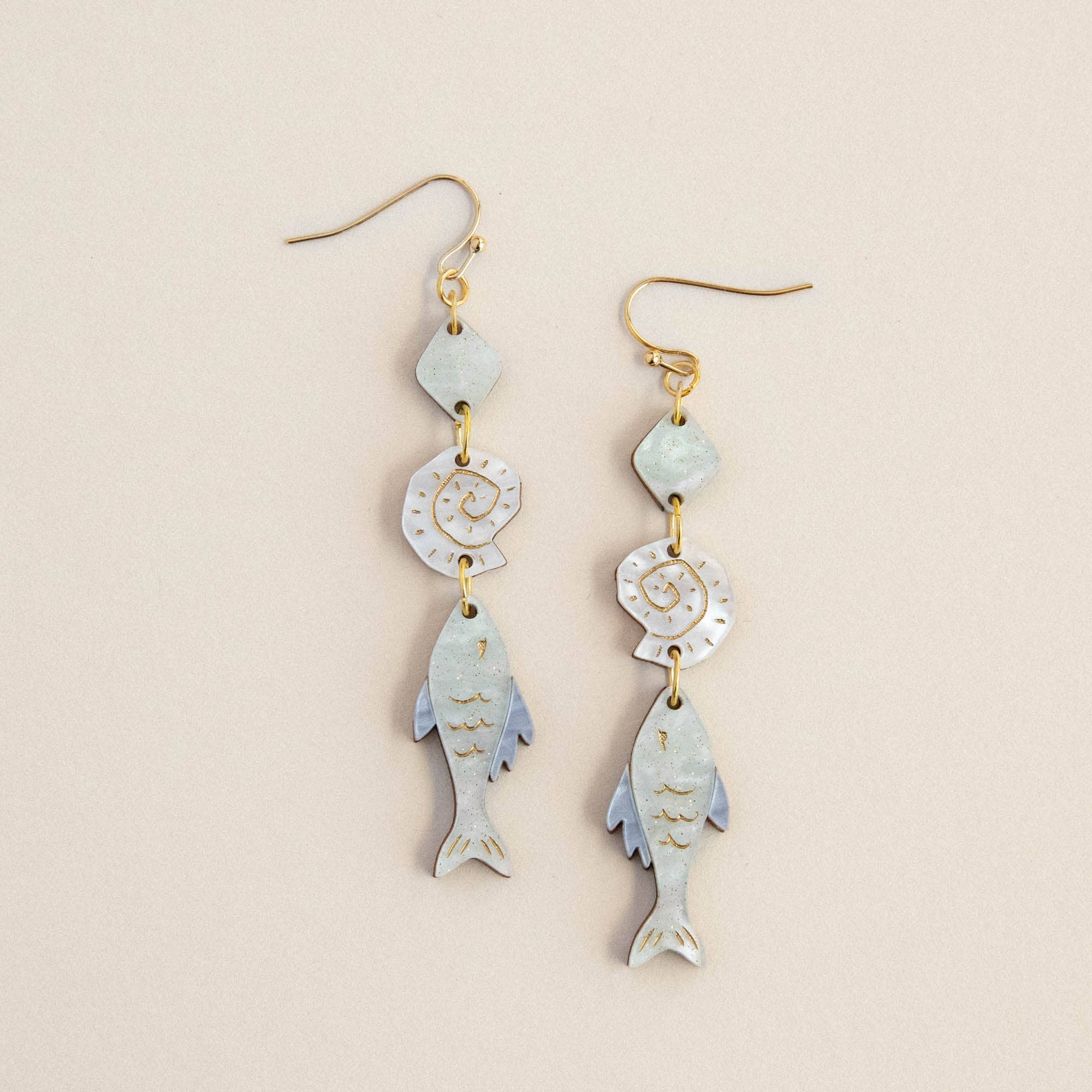Pepper You Ocean Fish & Shell Drop Earrings