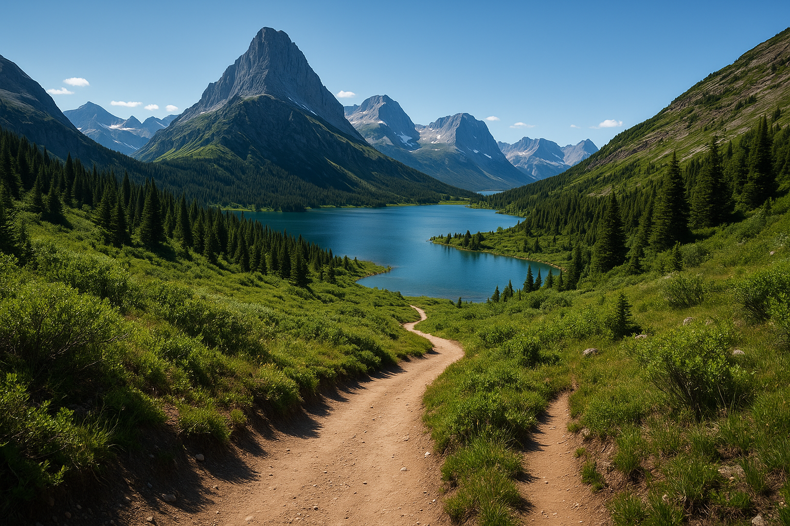 an image of a hike in the distance with mountains and lakes in the back ground