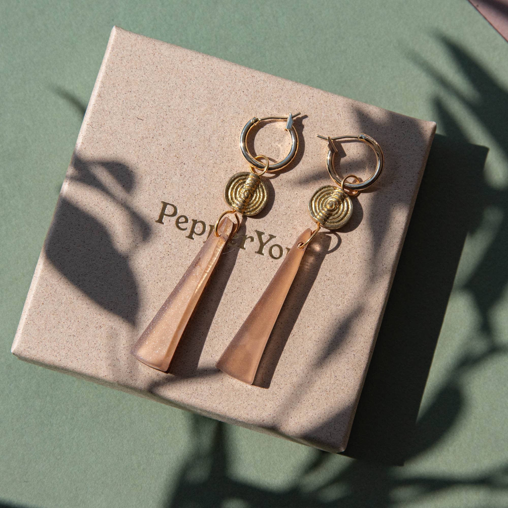 Pepper You Power Drop Hoop Earrings Caramel Brown
