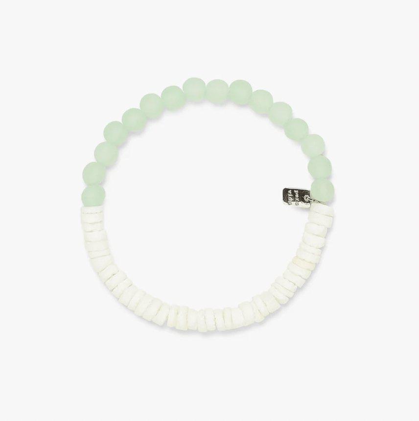 Pura Vida Puka Shell & Frosted Bead Stretch Bracelet Mint Green