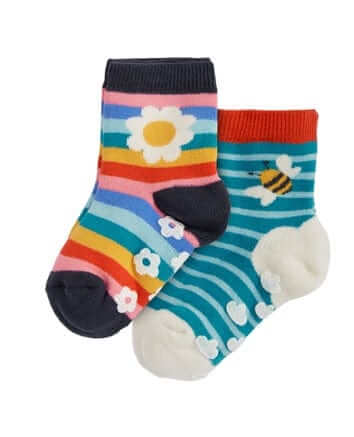 Frugi Grippy Socks Rainbow Daisy 2 Pack