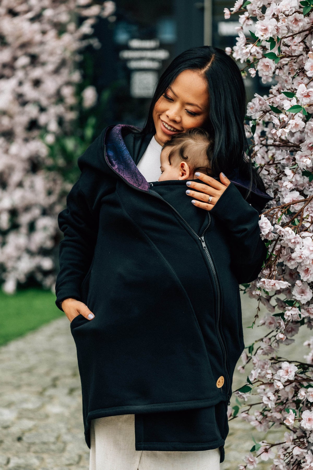 LennyLamb Asymmetrical Hoodie | Black with Wild Wine – Bouquet