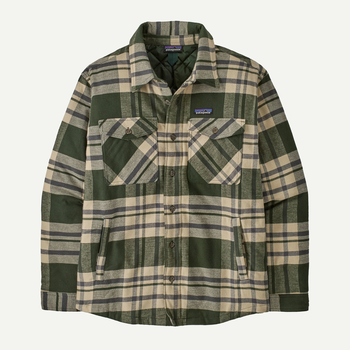 Patagonia Men's Lightweight Insulated Fjord Flannel Shirt Ashore Old Growth Green