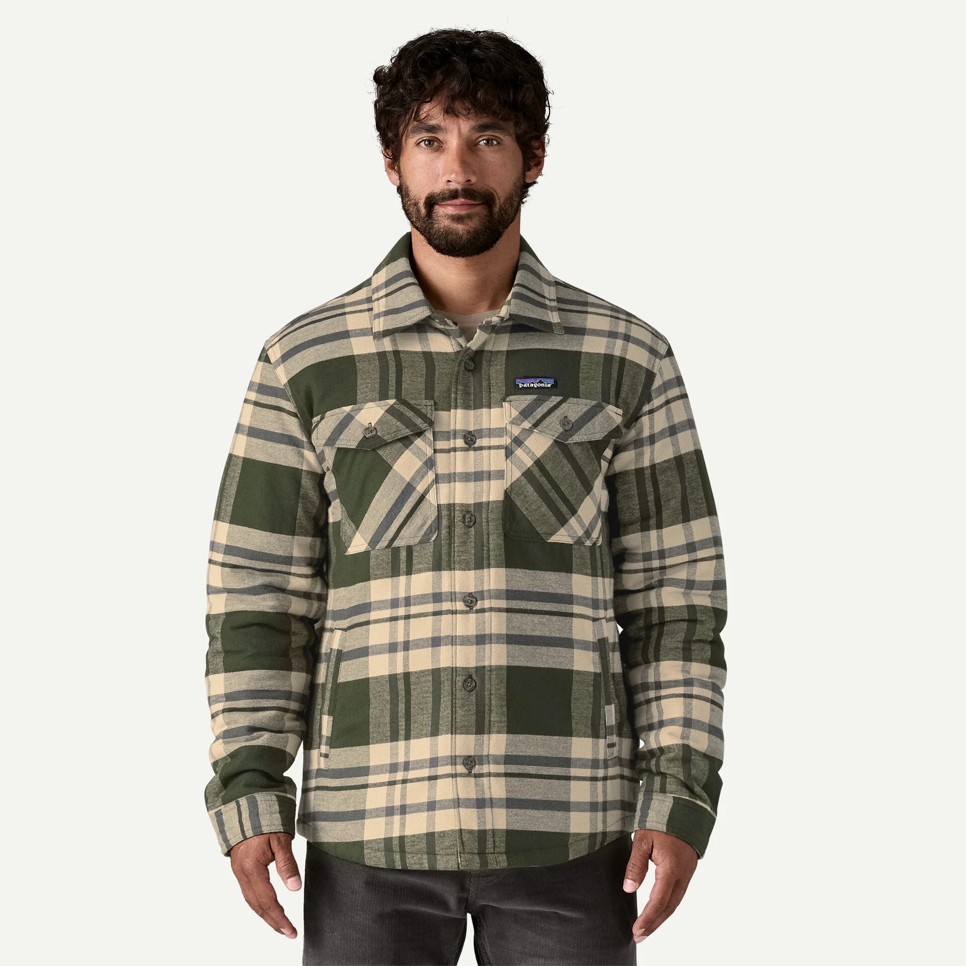 Patagonia Men's Lightweight Insulated Fjord Flannel Shirt Ashore Old Growth Green