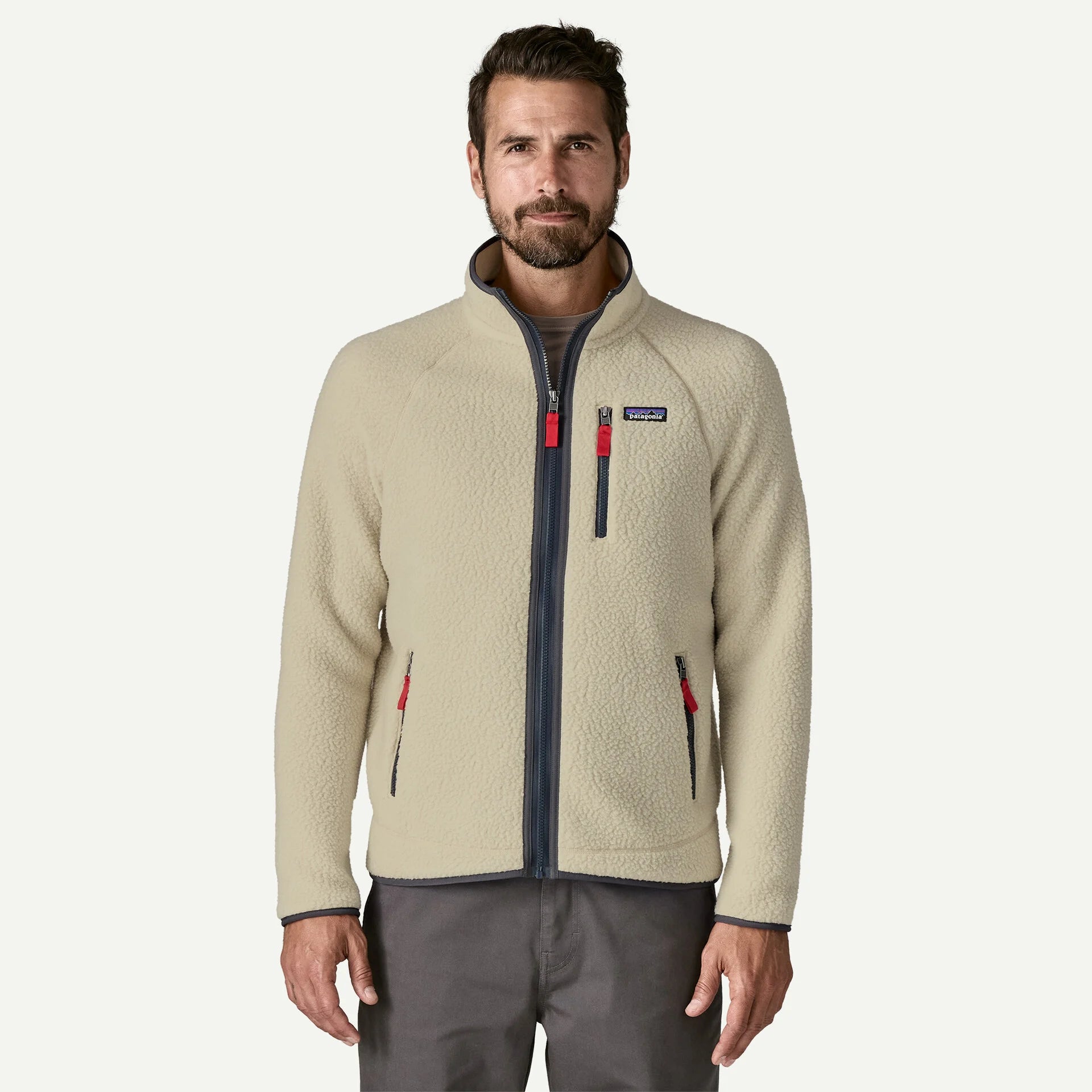 Patagonia Men's Retro Pile Fleece Jacket Pelican w/ Smolder Blue