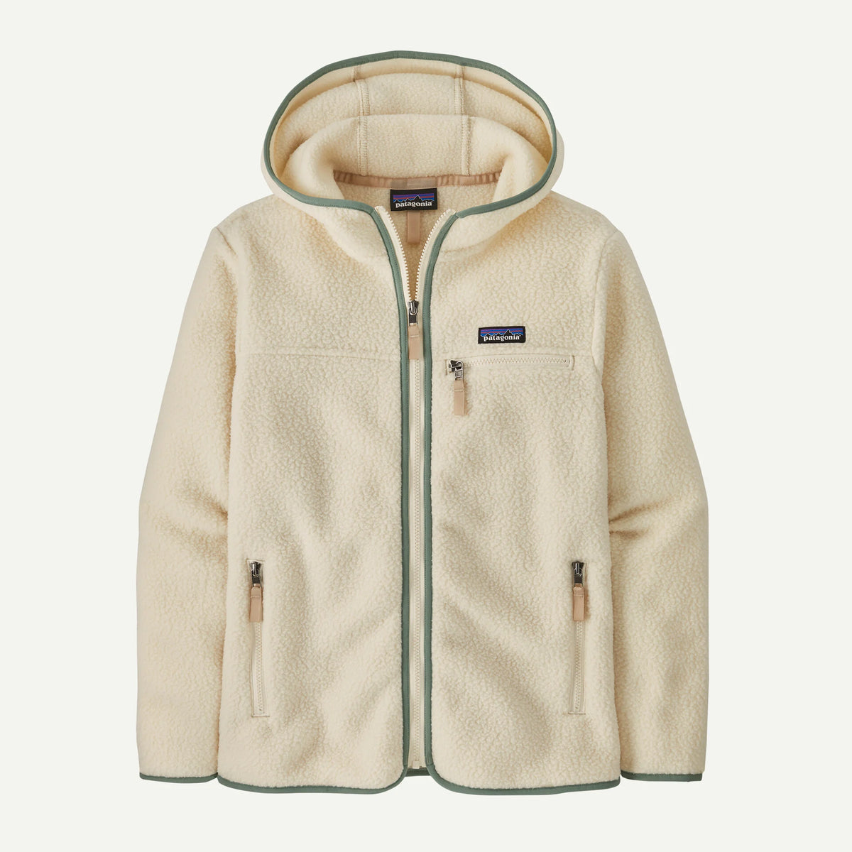 Patagonia Women's Retro Pile Fleece Hoody Natural w/ Ellwood Green