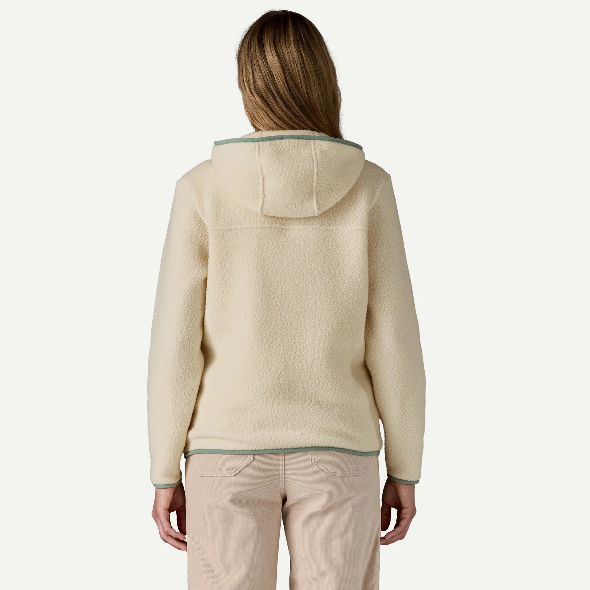 Patagonia Women's Retro Pile Fleece Hoody Natural w/ Ellwood Green