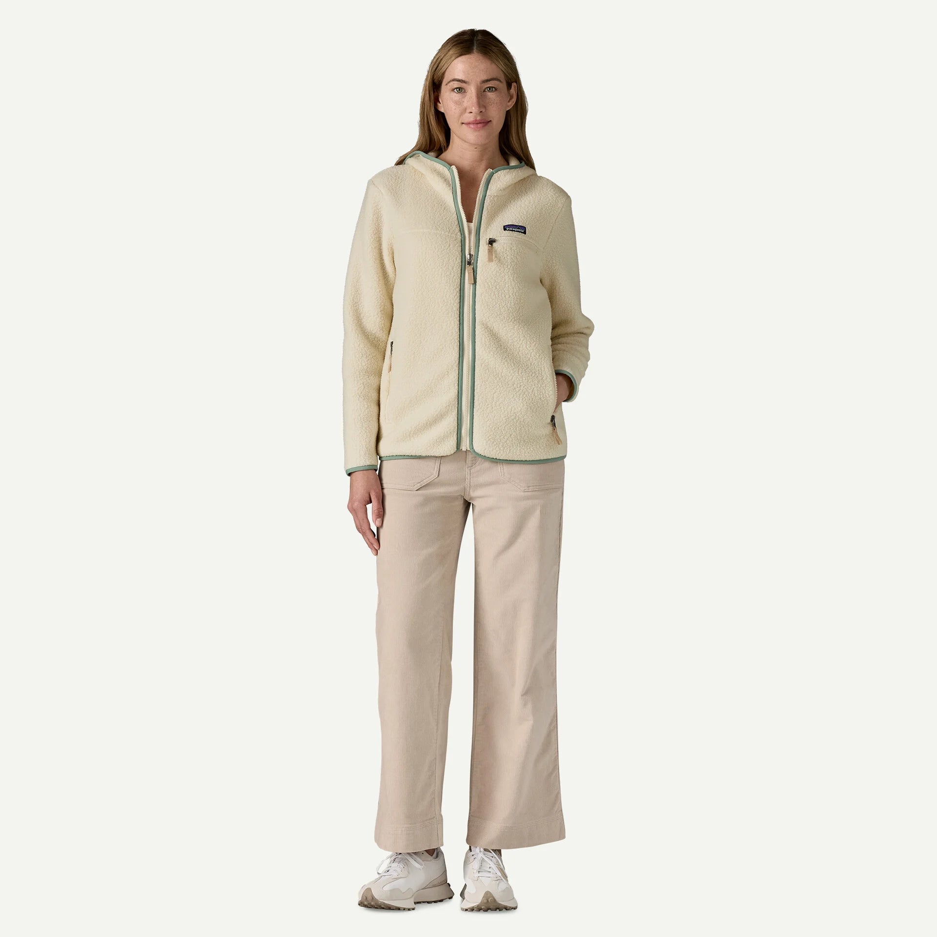 Patagonia Women's Retro Pile Fleece Hoody Natural w/ Ellwood Green