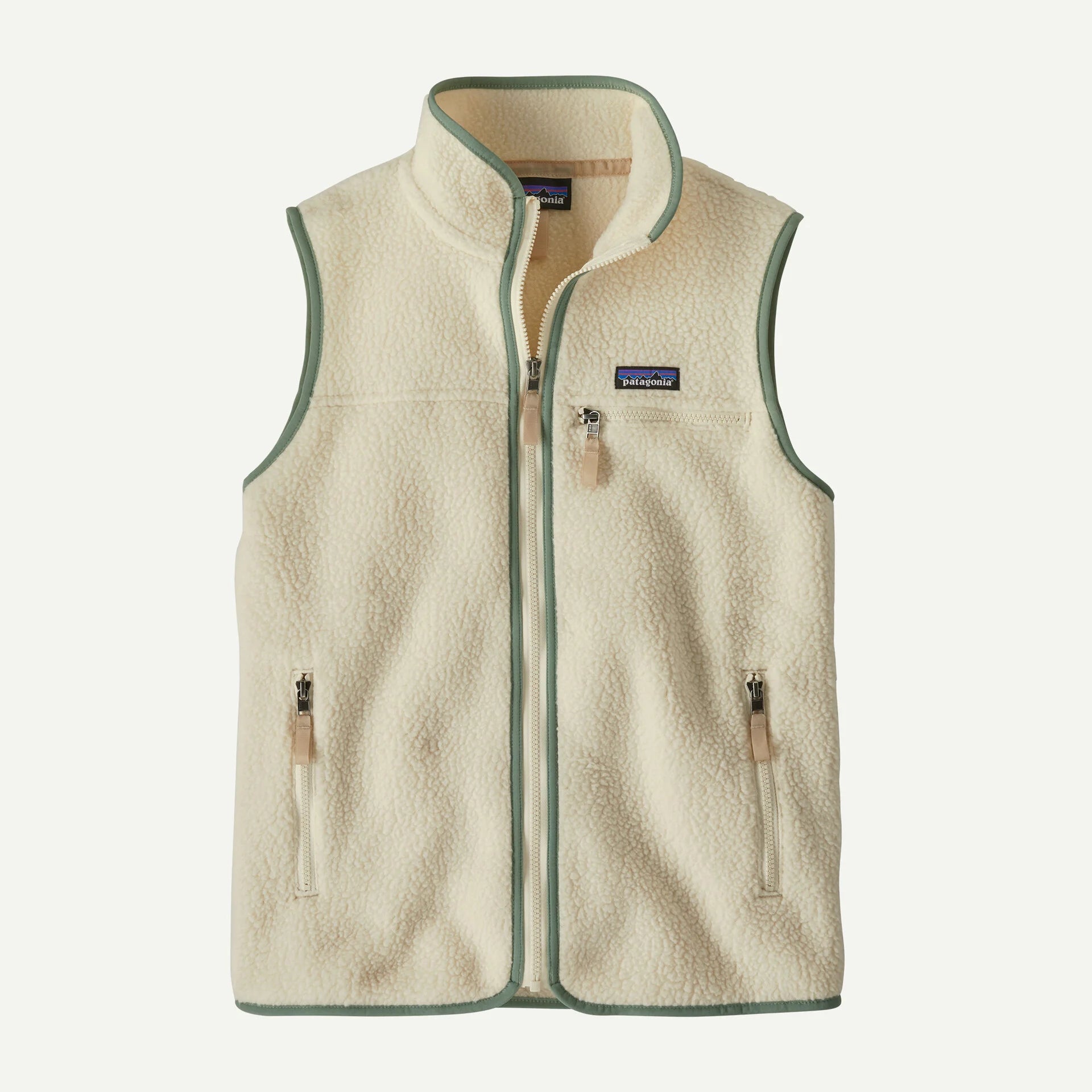 Patagonia Women's Retro Pile Fleece Vest Natural w/Ellwood Green
