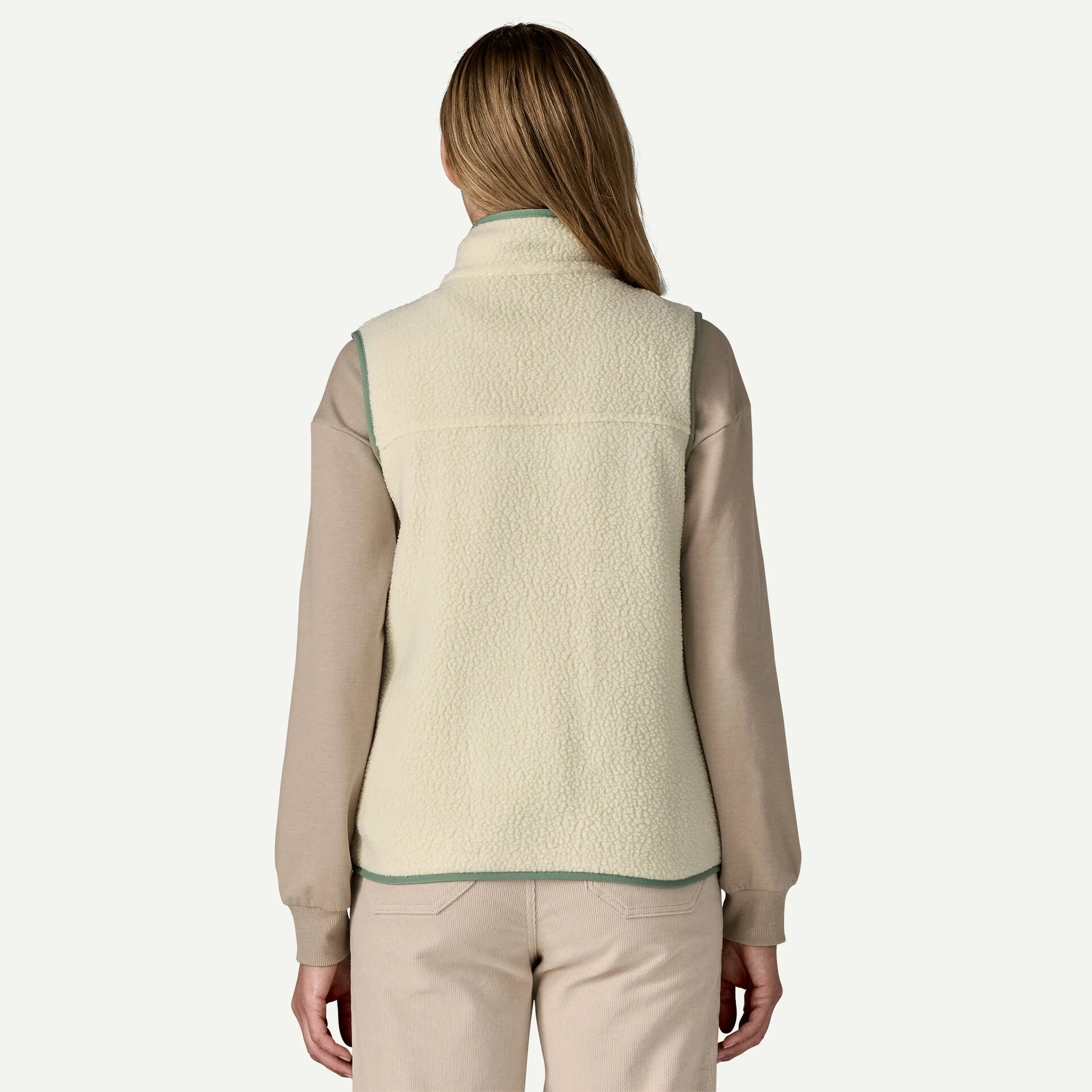 Patagonia Women's Retro Pile Fleece Vest Natural w/Ellwood Green