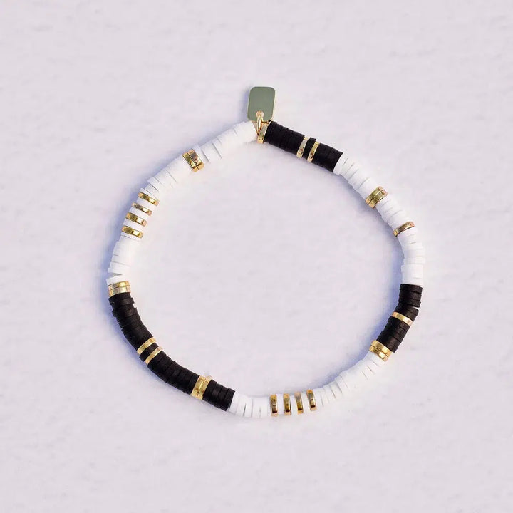 Pura Vida Black White Disc Stretch Bracelet