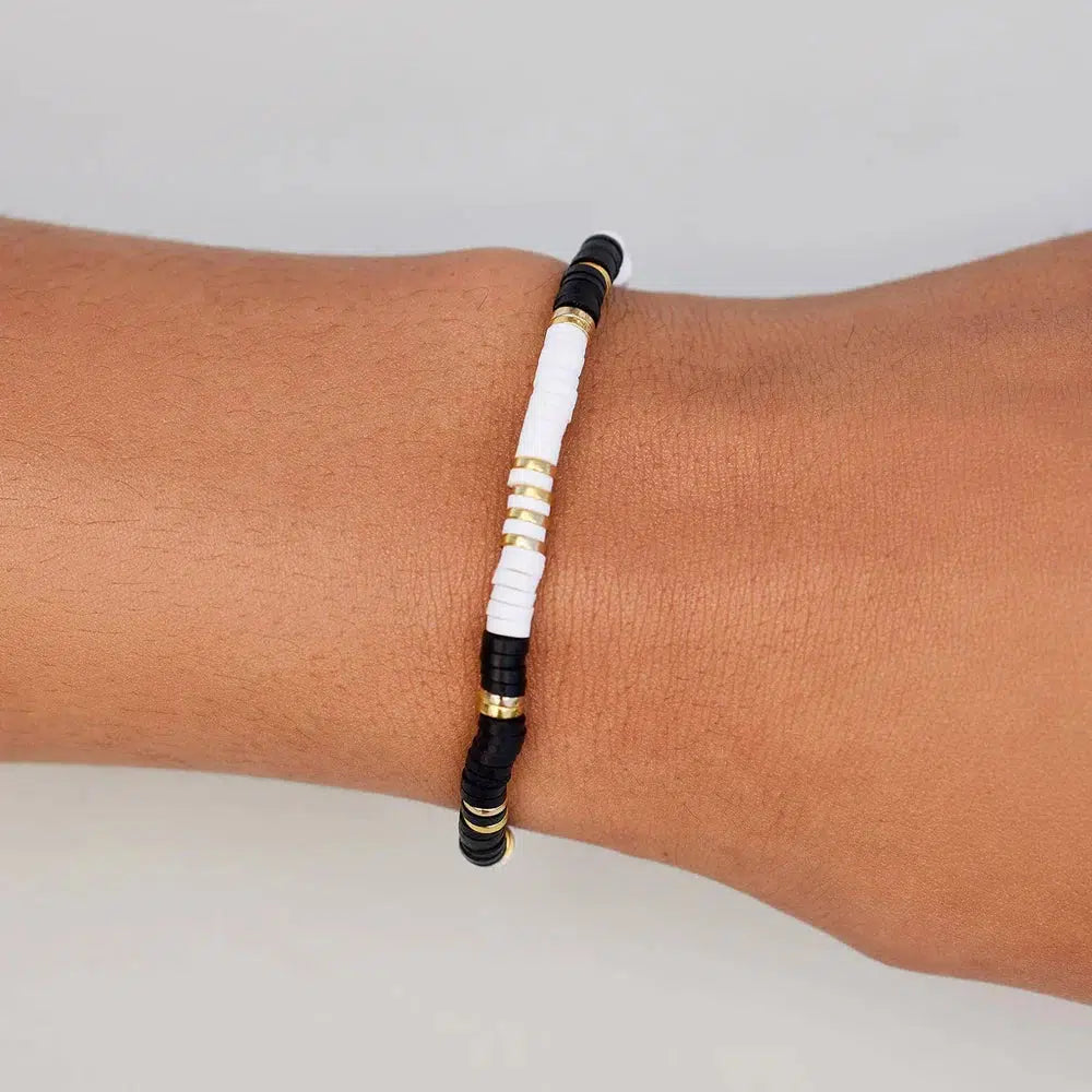 Pura Vida Black White Disc Stretch Bracelet