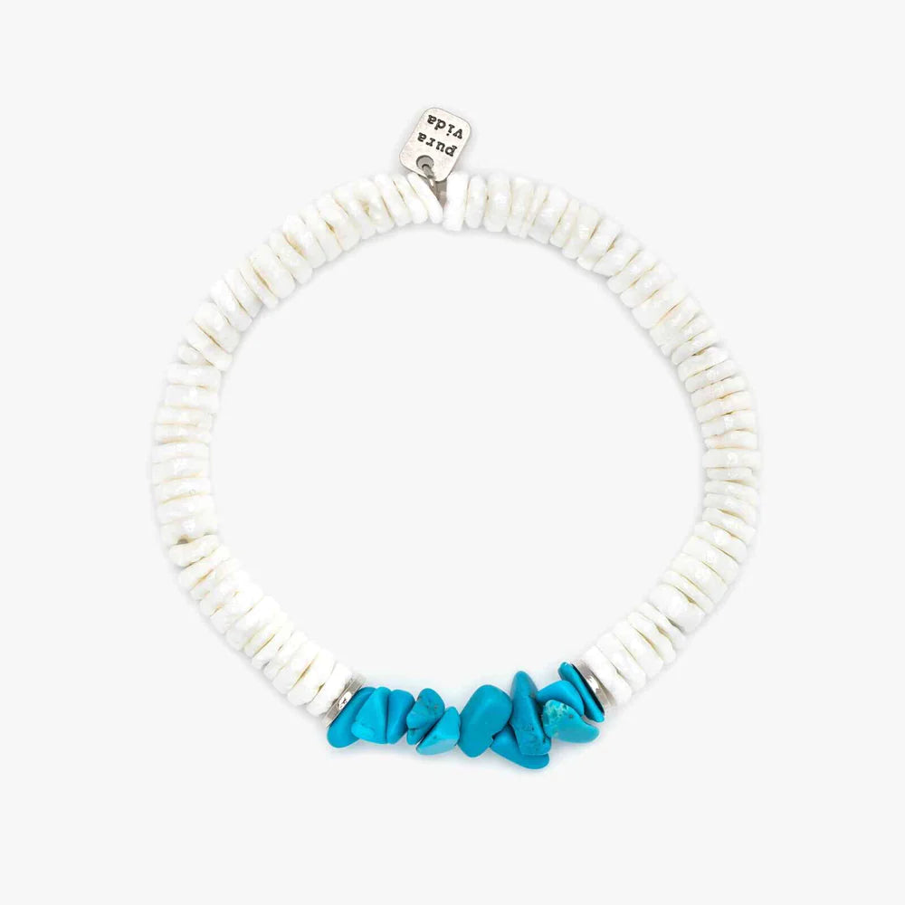 Pura Vida Puka Shell & Turquoise Chip Bracelet
