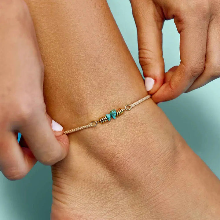 Pura Vida Turquoise Chip Braided Anklet