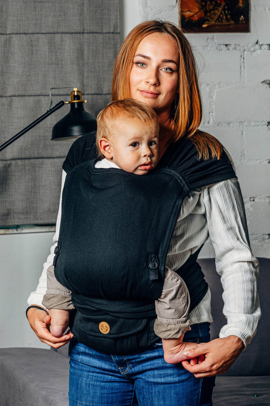 LennyLamb Hybrid Half Buckle Carrier Standard Size Little Herringbone Ebony Black