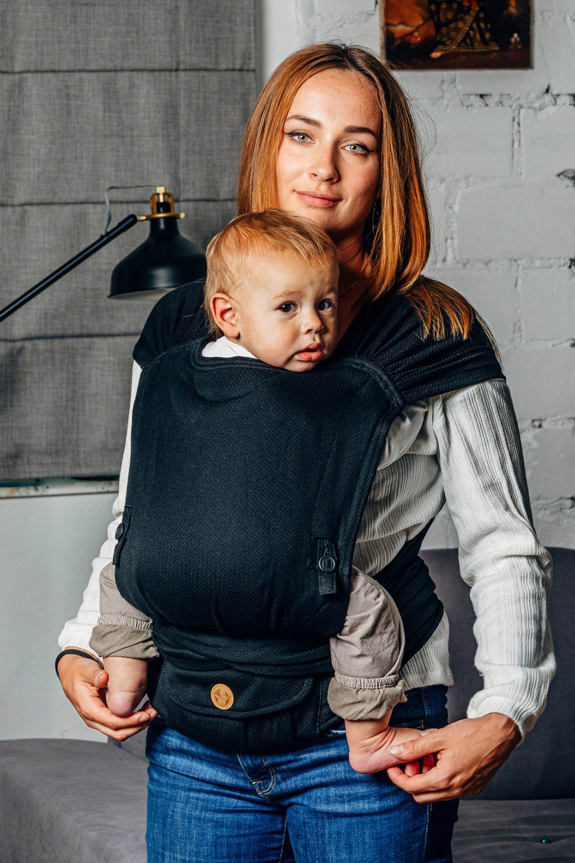 LennyLamb Hybrid Half Buckle Carrier Standard Size Little Herringbone Ebony Black