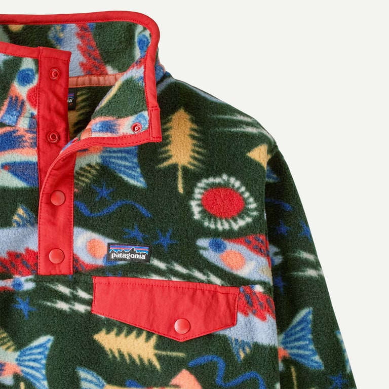 Patagonia Kids' Lightweight Synchilla® Snap-T® Fleece Pullover Salmon Energy: Old Growth Green