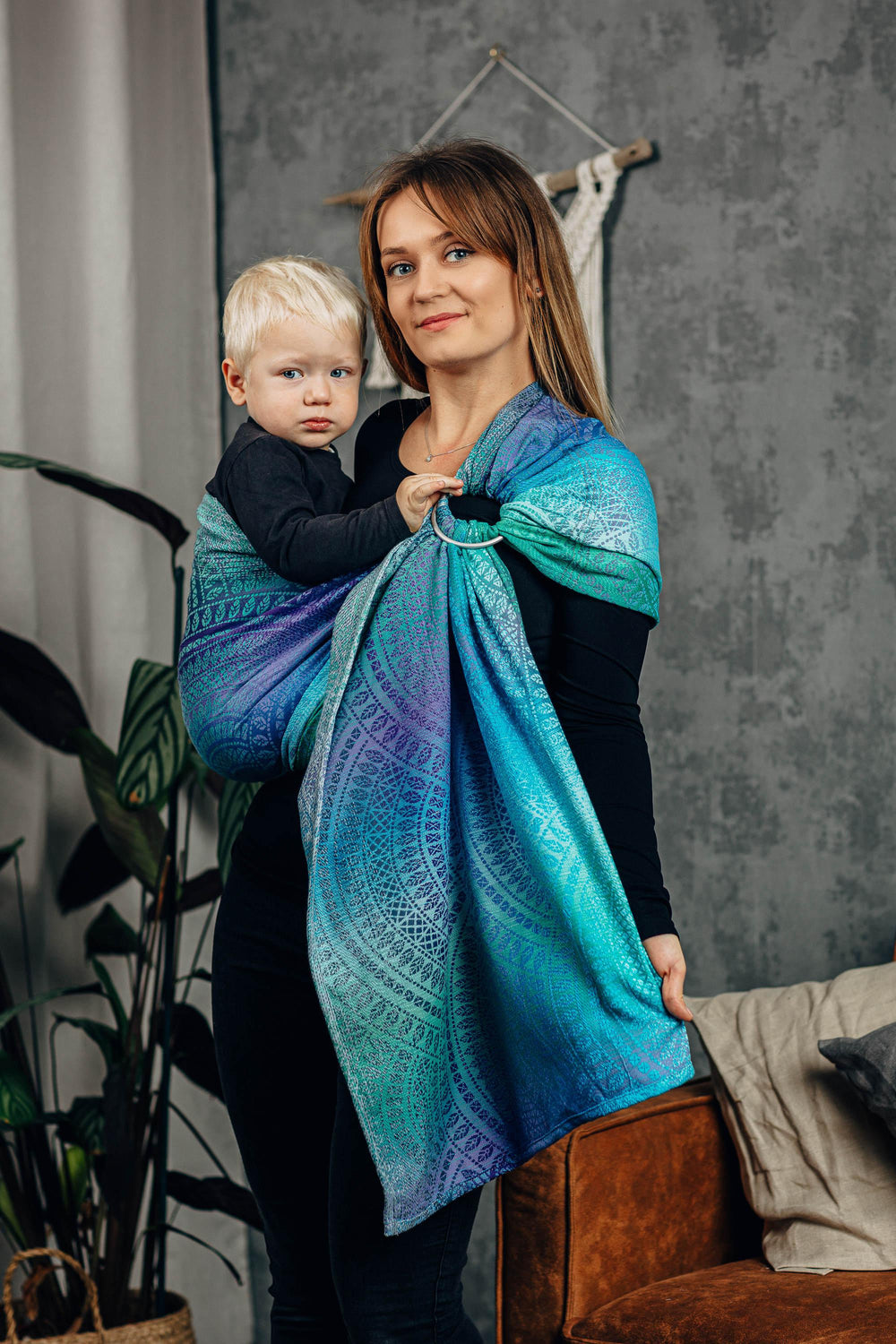 LennyLamb Ring Sling With Gathered Shoulder Peacock's Tail Fantasy