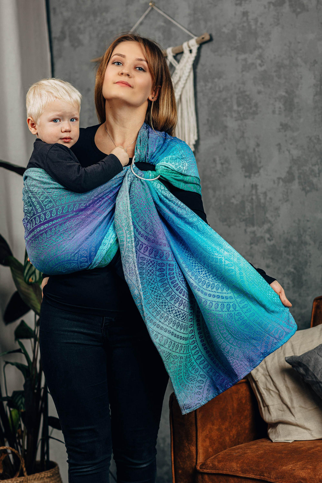 LennyLamb Ring Sling With Gathered Shoulder Peacock's Tail Fantasy