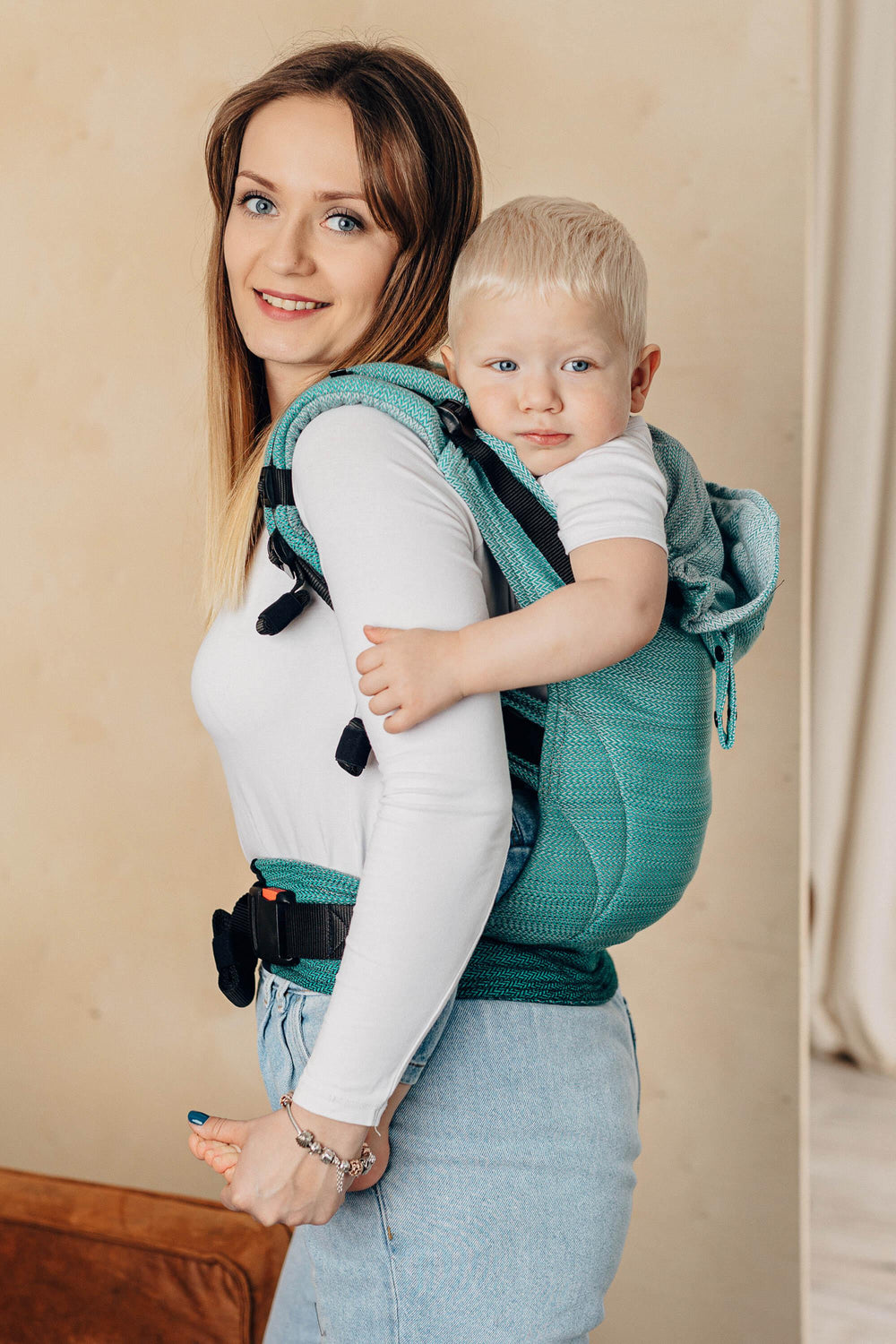 LennyLamb LennyGo Ergonomic Baby Carrier Baby Size Little Herringbone Ombre Green