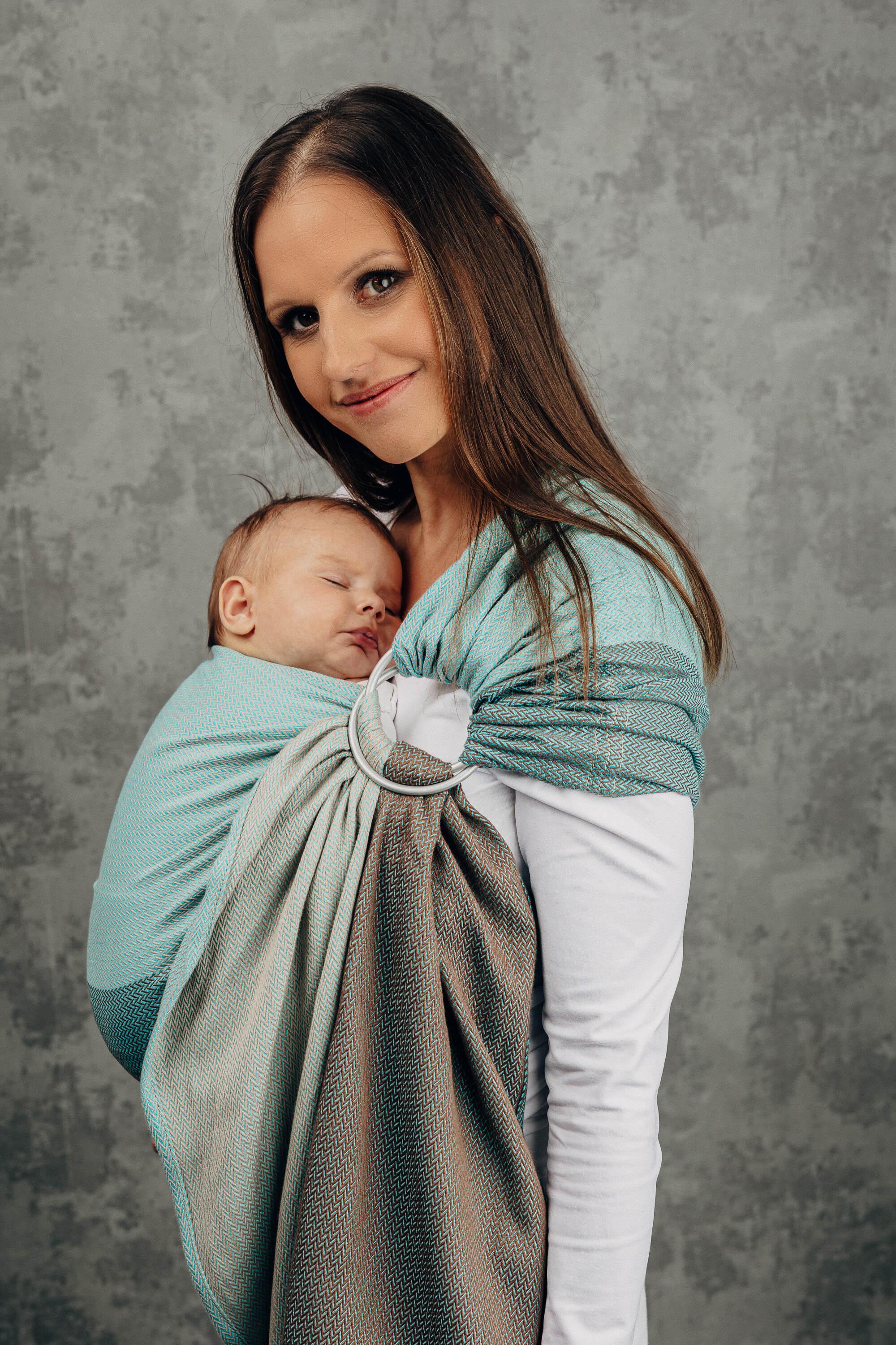 LennyLamb Ring Sling With Gathered Shoulder Little Herringbone Baby Mint