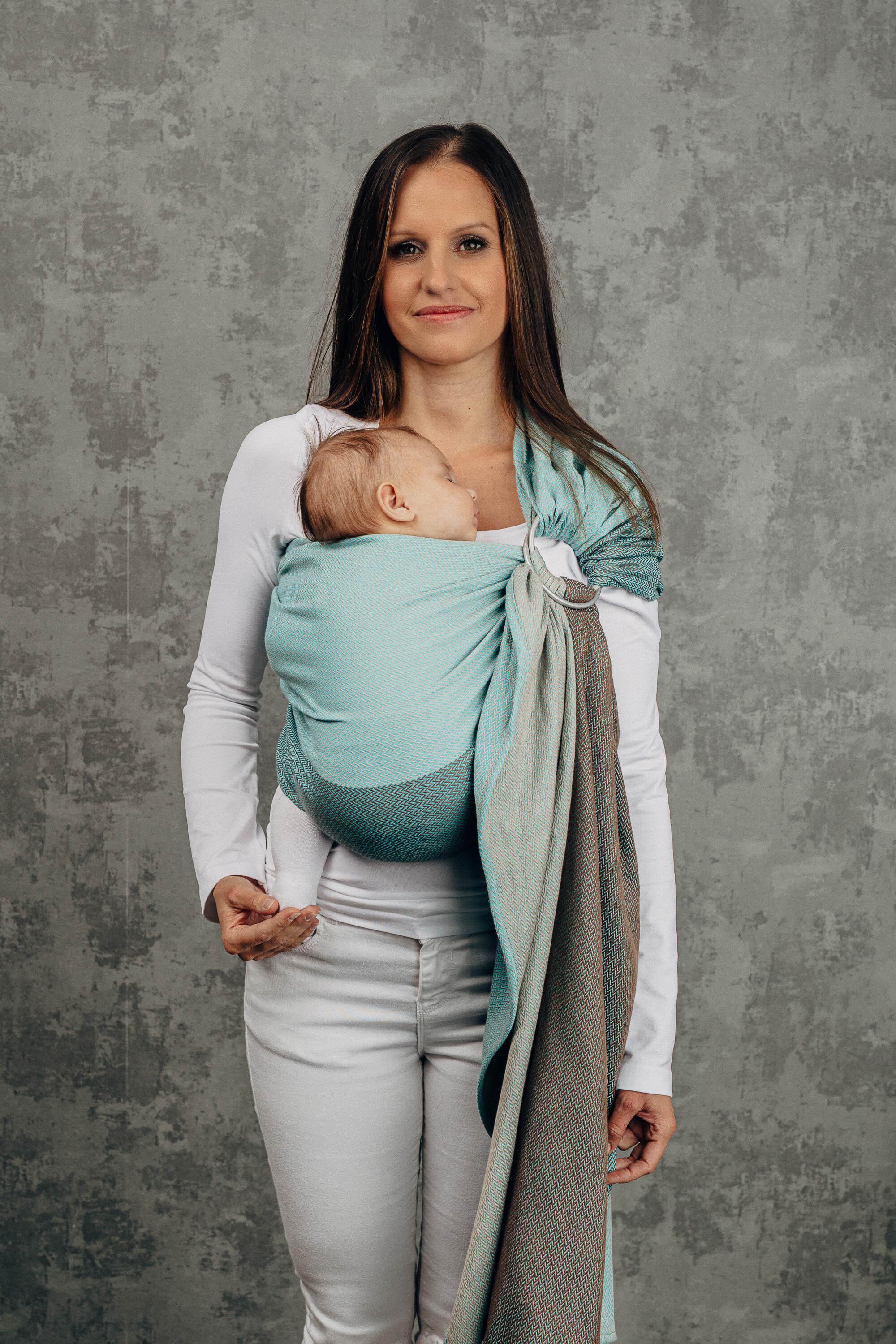 LennyLamb Ring Sling With Gathered Shoulder Little Herringbone Baby Mint