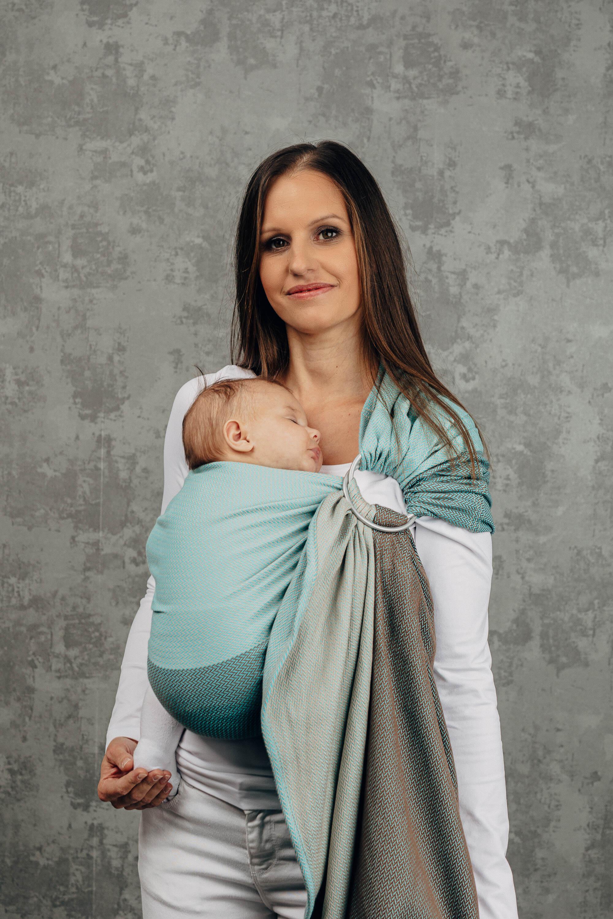 LennyLamb Ring Sling With Gathered Shoulder Little Herringbone Baby Mint