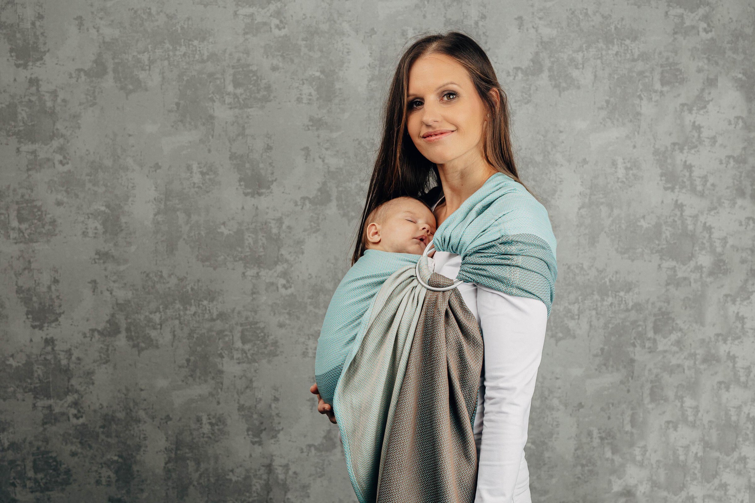 LennyLamb Ring Sling With Gathered Shoulder Little Herringbone Baby Mint