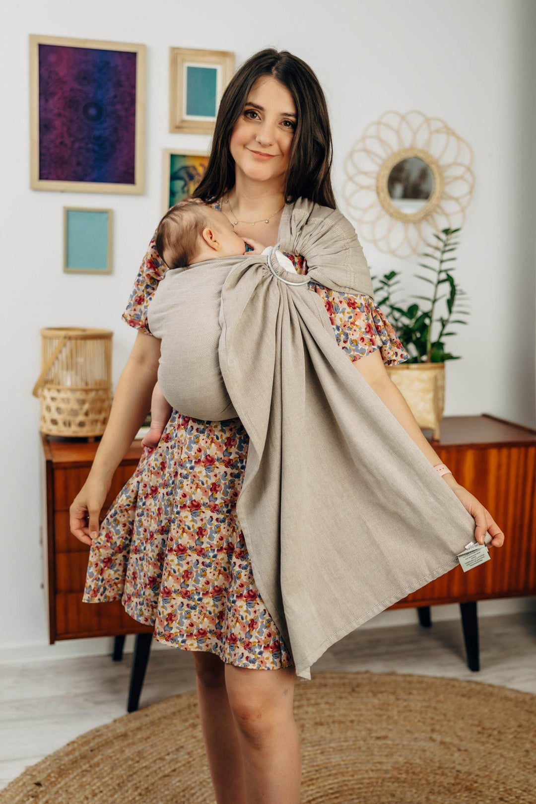 LennyLamb Ring Sling With Gathered Shoulder Peanut Butter