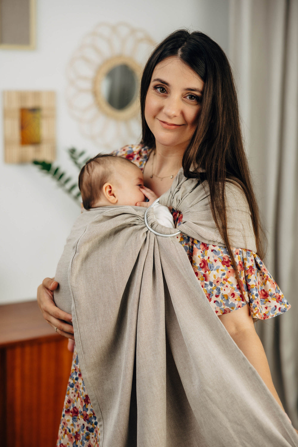 LennyLamb Ring Sling With Gathered Shoulder Peanut Butter