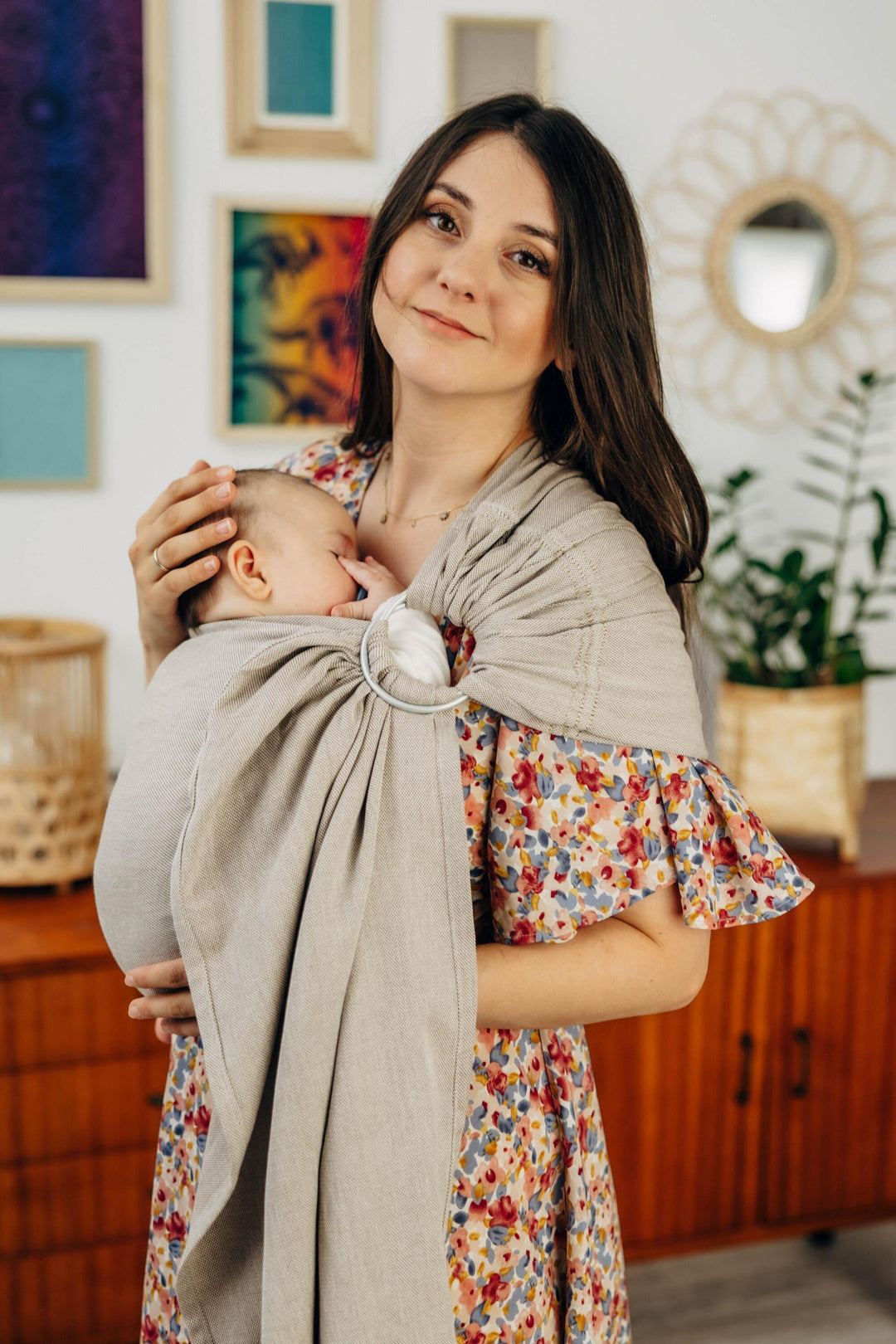 LennyLamb Ring Sling With Gathered Shoulder Peanut Butter