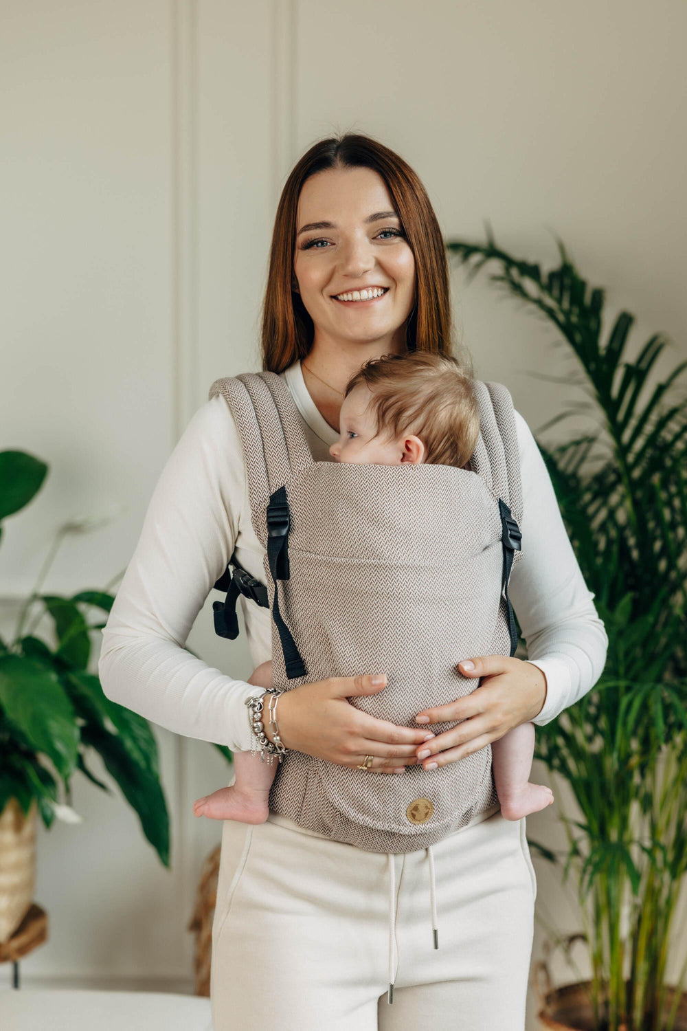 LennyLamb LennyLight Babywearing Carrier Little Herringbone Almond