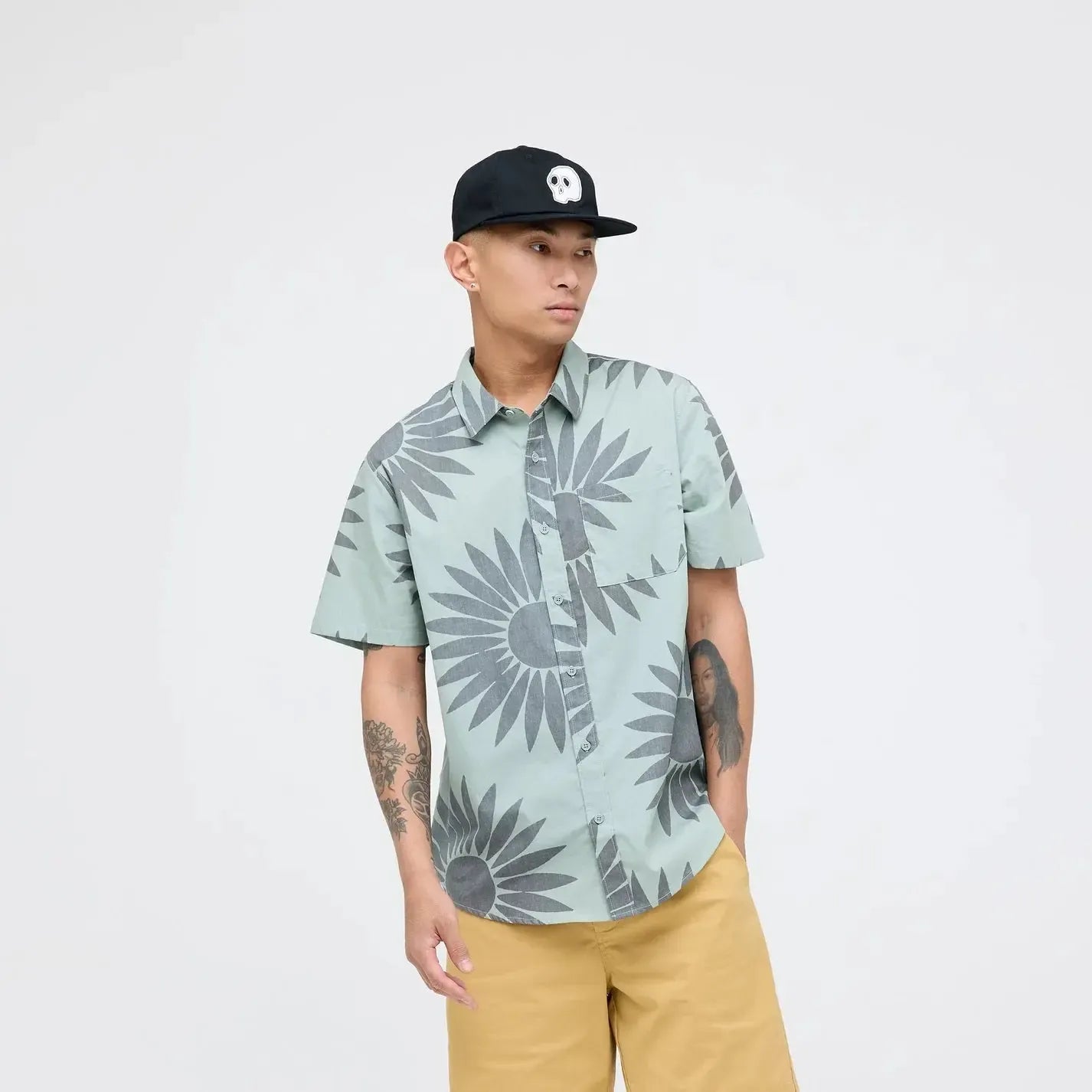 Stance Bales Button Up T-Shirt Seagreen