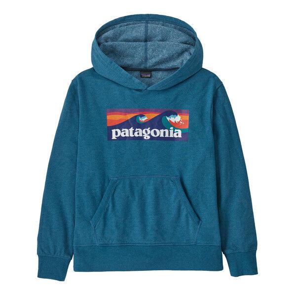 Patagonia Kid’s LW Graphic Hoody Sweatshirt Boardshort Logo: Wavy Blue