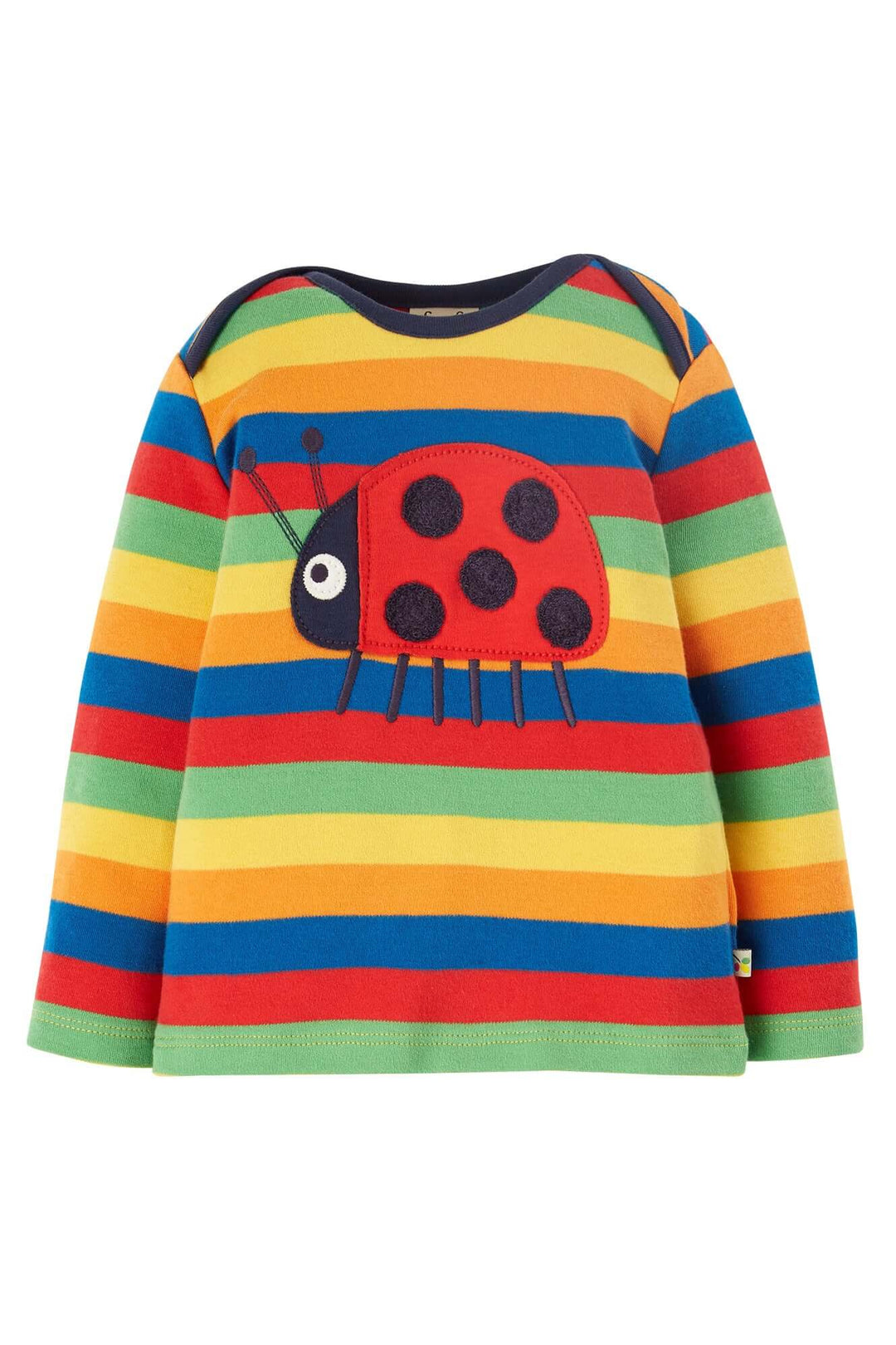 Frugi Bobby Applique Top Rainbow Stripe Ladybird