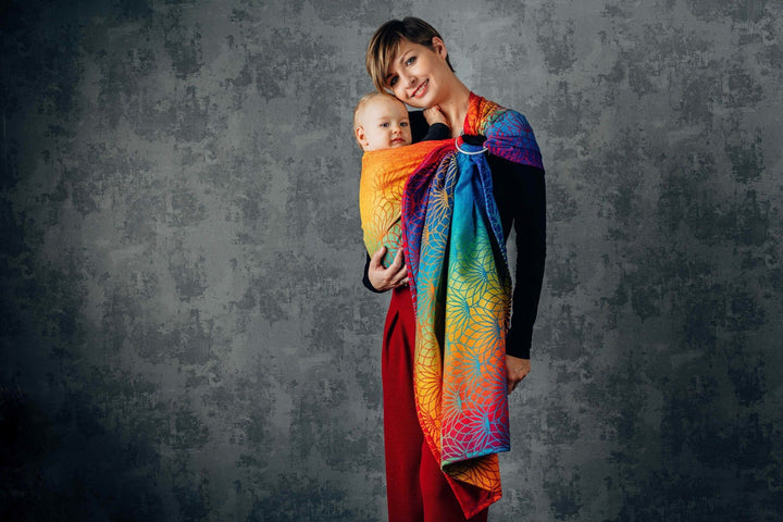 Lenny Lamb Ring Sling Jacquard Weave with Gathered Shoulder Rainbow Lotus