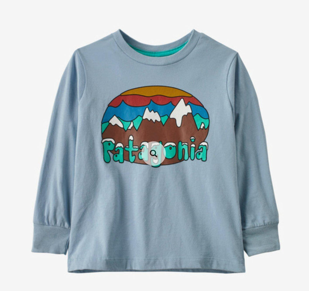 Patagonia Baby Long-Sleeved Regenerative Organic Certified™ Cotton Graphic T-Shirt Fitz Roy Flurries: Steam Blue