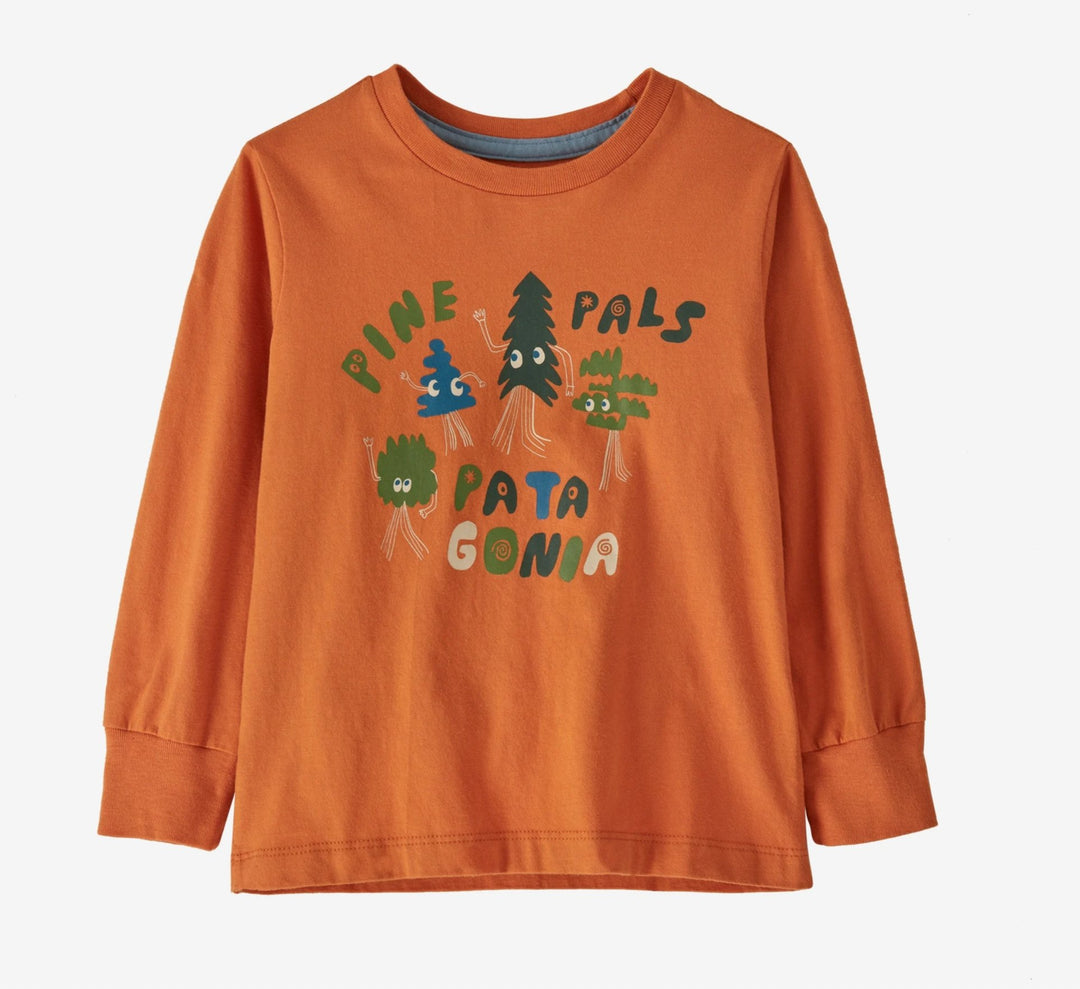 Patagonia Baby Long-Sleeved Regenerative Organic Certified™ Cotton Graphic T-Shirt Pine Pals: Harmony Orange