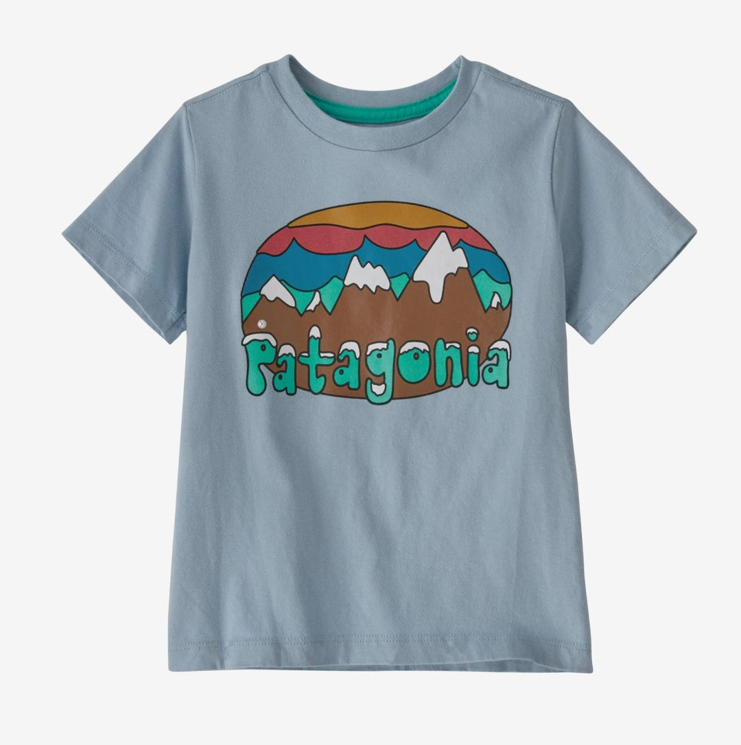 Patagonia Baby Short Sleeved Regenerative Organic Certified™ Cotton Graphic T-Shirt Fitz Roy Flurries: Steam Blue