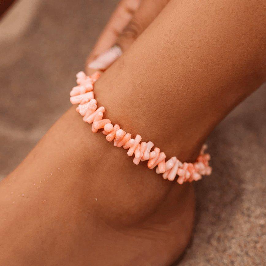 Pura Vida Pink Coral Chain Anklet