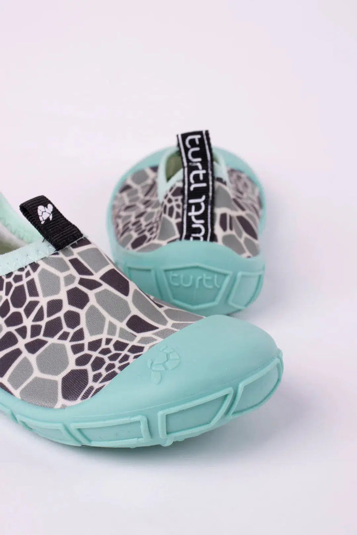 TURTL Aqua Shoes in aqua with turtle shell print